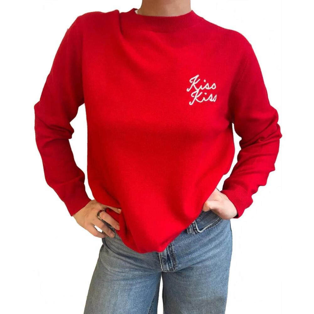 NEW JUMPER1234 kiss kiss crewneck sweater in rose jasmine